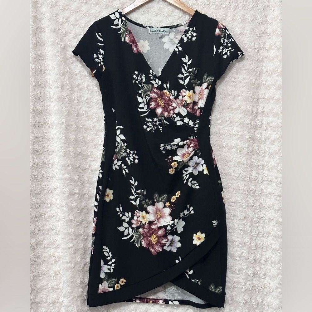 Floral Black Wrap Dress